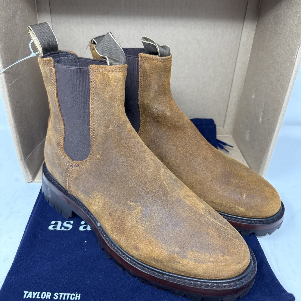Mens 8 Taylor Stitch Ranch Boot Redwood Waxed Suede Chelsea Ankle Vibram Brown